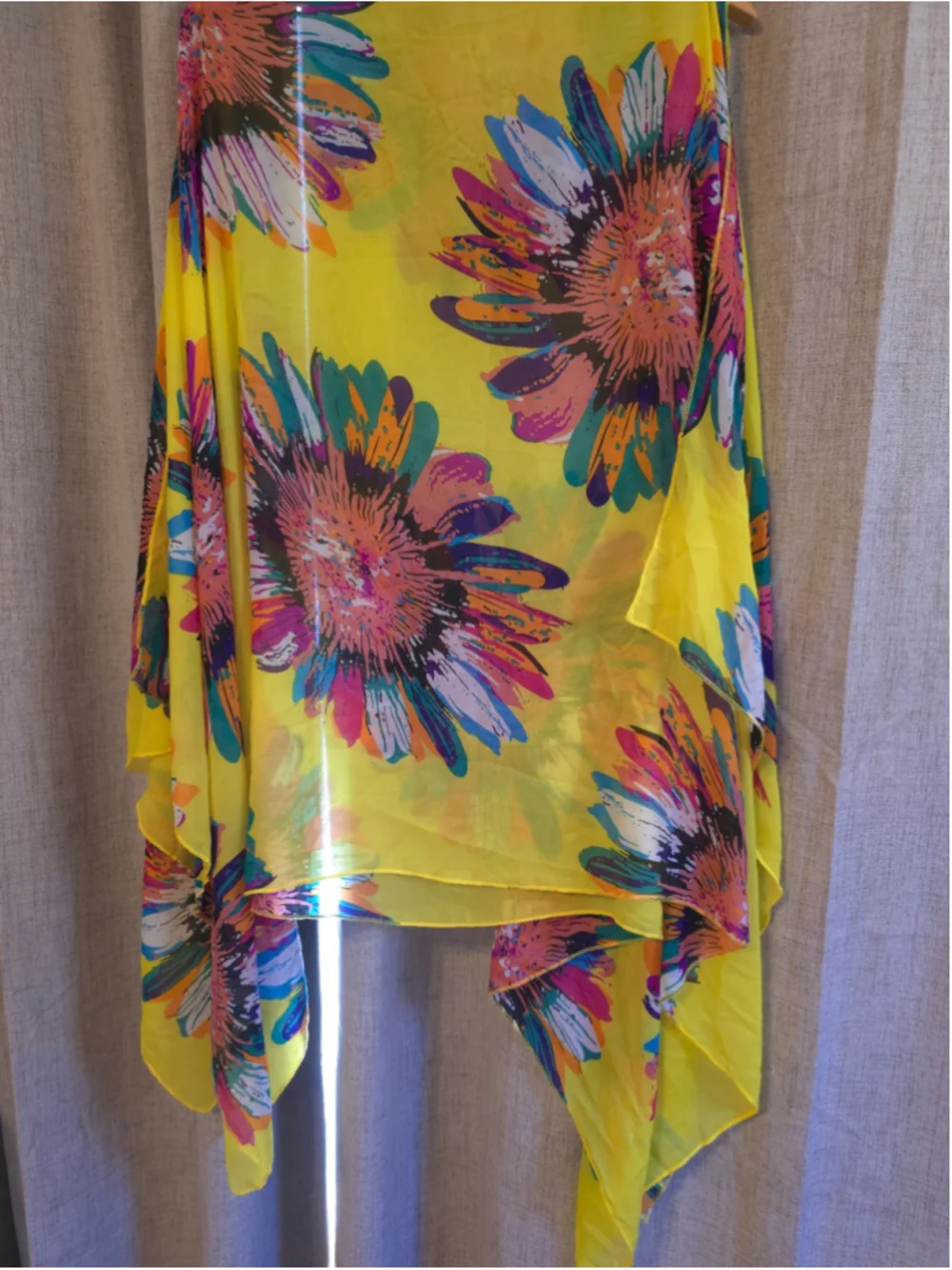 Beautiful Floral button Sleeve One Size Yellow Multicolor Blouse Poncho Scarf